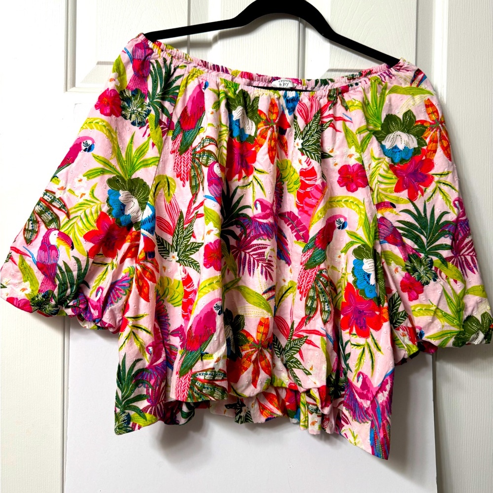 Crown & Ivy off the shoulder top, XXXL, pinks and raspberries NWOT